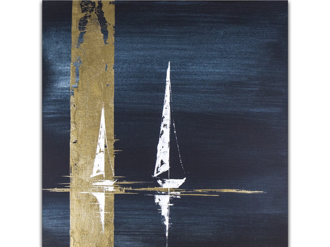 帆船画 / 船画 / 原画 / 靛蓝画 / 极简主义画 / 抽象画 / 夜画 - 海报/装饰画/版画 - 其他材质 金色