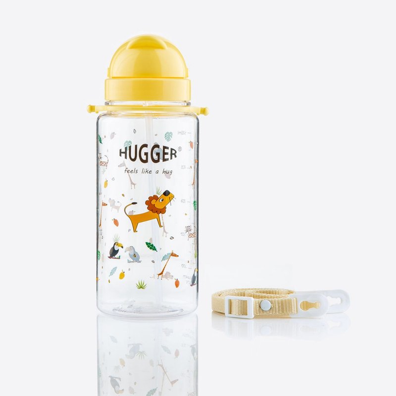 HUGGER 儿童吸管水壶 550ml Tritan 附背带可拆 马达加斯加/狮子 - 儿童餐具/餐盘 - 其他材质 橘色