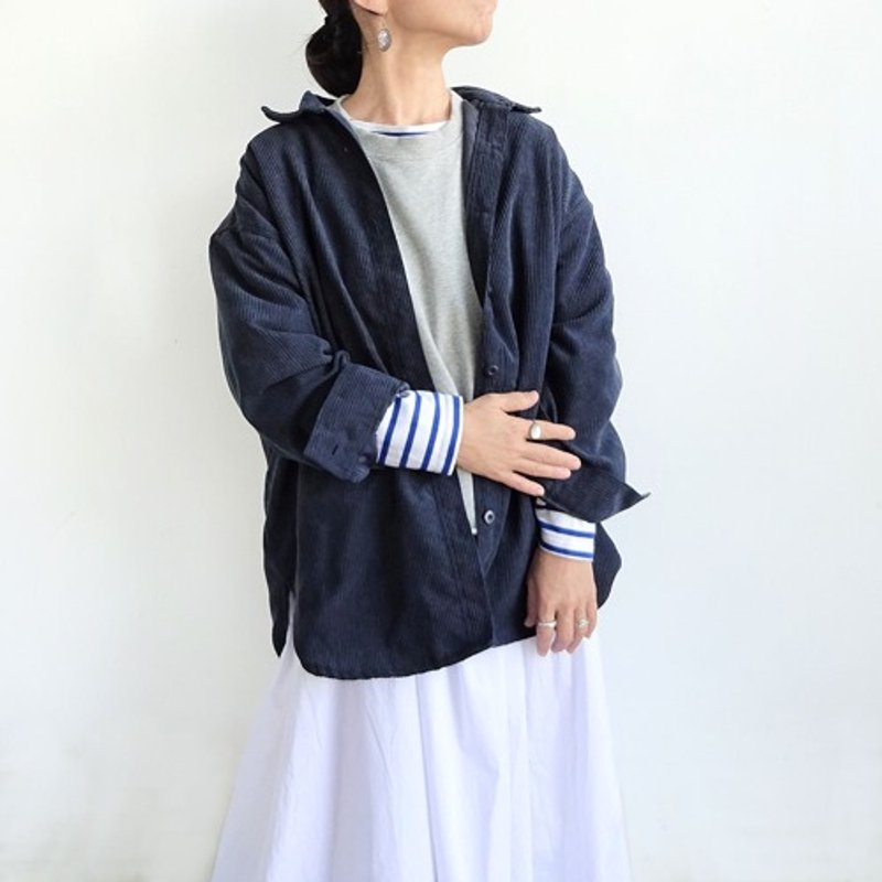 Pinkoi 代购 - 灯芯绒超大轮廓衬衫（海军蓝） - 女装上衣 - 其他材质 