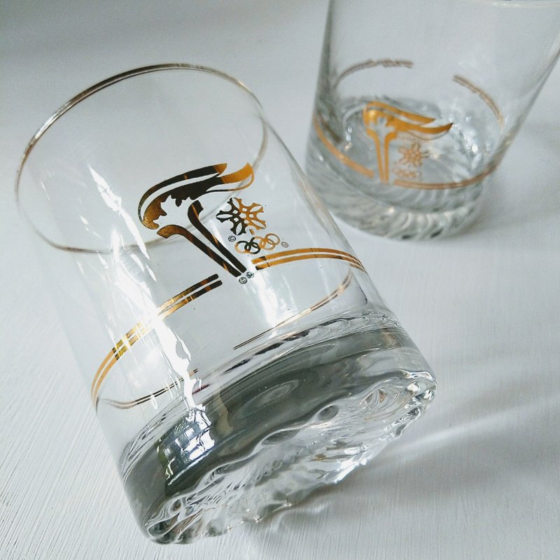 美国古董 | 1988 加拿大奥运纪念 22K金饰边 威士忌玻璃酒杯/水杯 - 酒杯/酒器 - 玻璃 透明