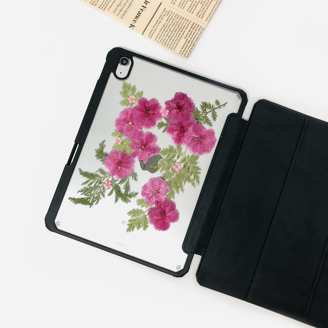 粉色樱花绿叶手作押花iPad壳 iPad Air 11寸13寸iPad Pro11寸13寸 - 手机壳/手机套 - 植物．花 