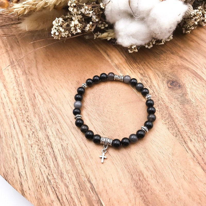 星夜守护者 3A级黑曜石细款 防小人避邪 天然石手链 - 手链/手环 - 宝石 黑色