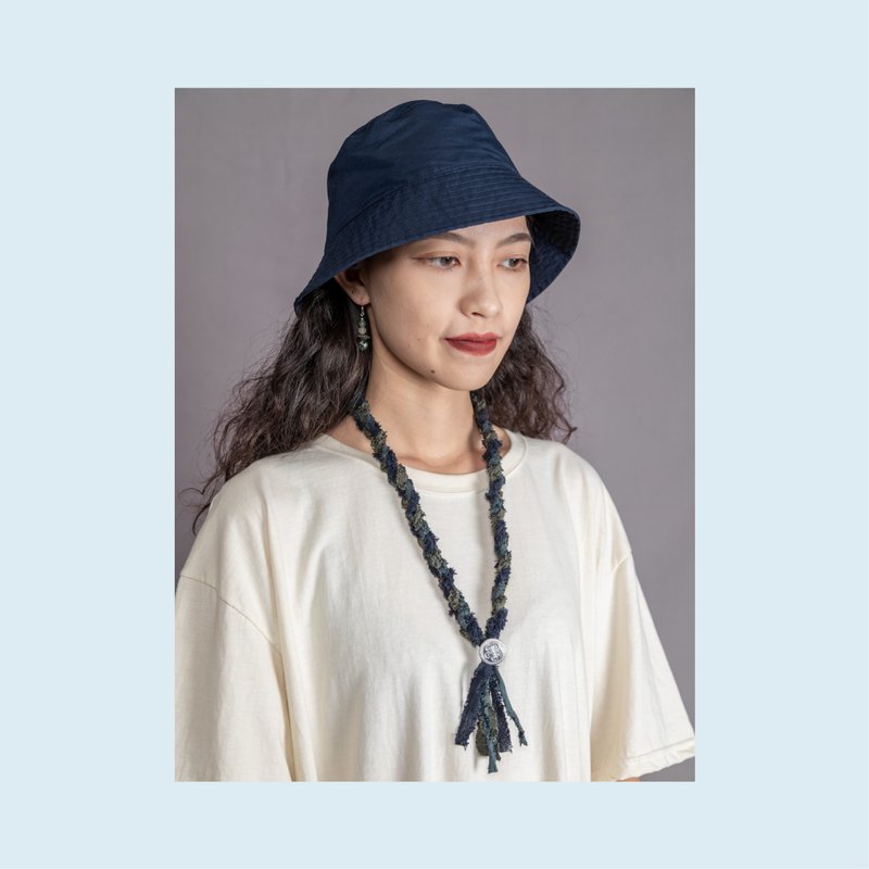 手作日本古布 编织布项链 日系 中性街头古着风穿搭 - 项链 - 棉．麻 蓝色