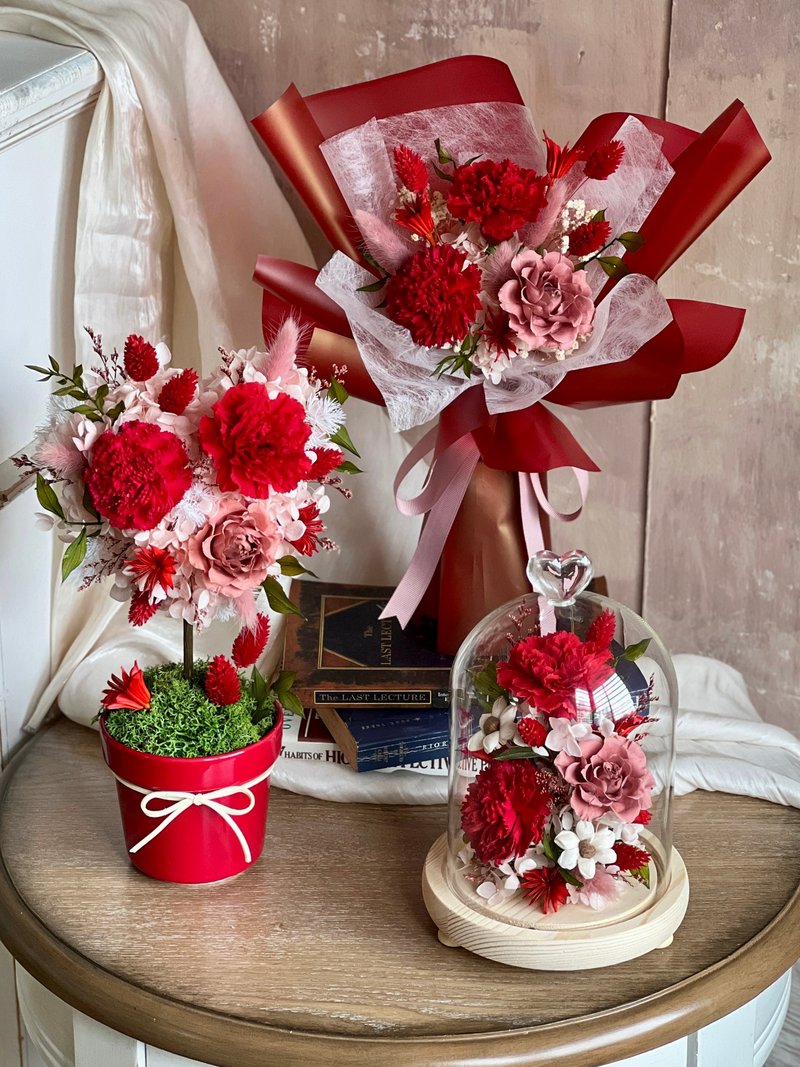 【订制商品】母亲节永生花礼•紫色系列•小夜灯/花球树/花束 - 干燥花/捧花 - 植物．花 红色