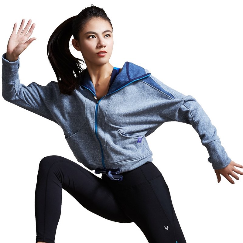 【MACACA】温暖城市连帽外套 - BTW4131 蓝麻花 - 女装瑜珈服 - 聚酯纤维 蓝色