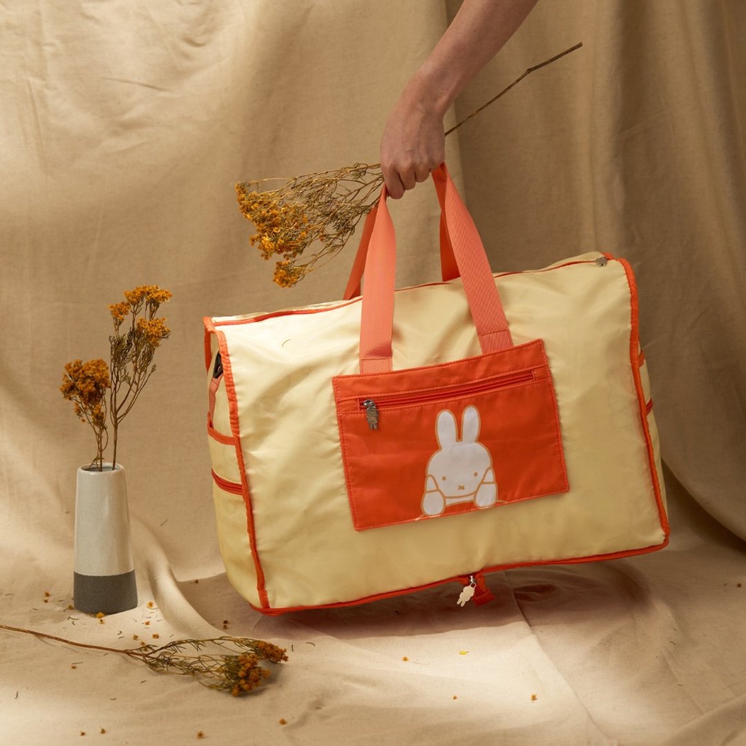 【Pinkoi x miffy】可收纳折叠旅行袋 行李袋-橘 - 行李箱/行李箱保护套 - 聚酯纤维 橘色
