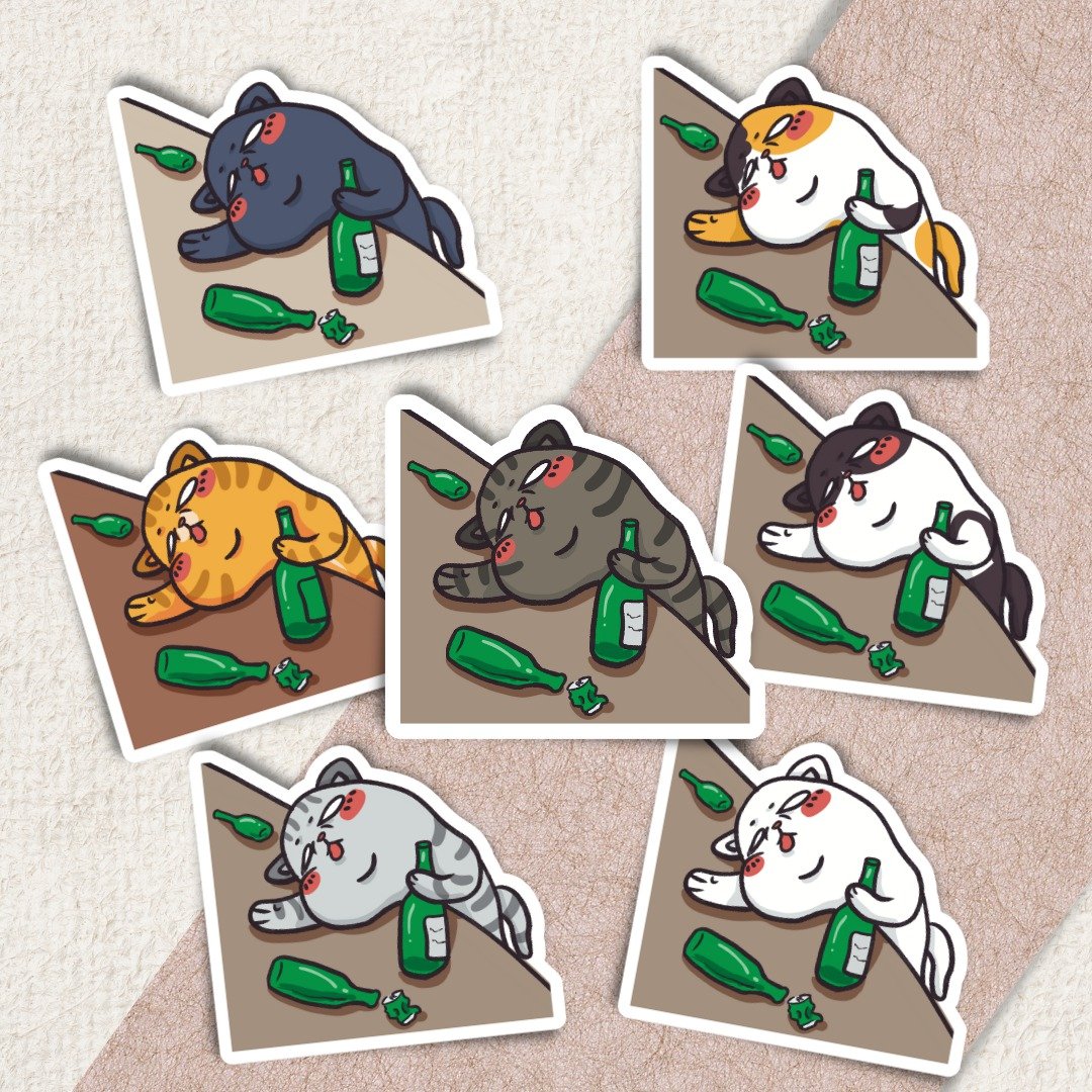 猫咪贴纸 / 老板再来一灌 / pvc / 5cm - 贴纸 - 其他材质 多色