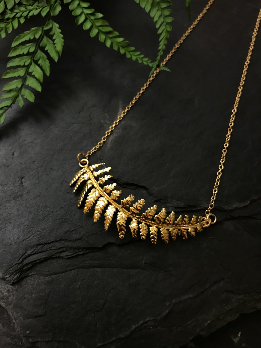 植蕨  蕨类 森林系 18K金镀金 黄金项链 シダのネックレス Fern - 项链 - 纯银 金色