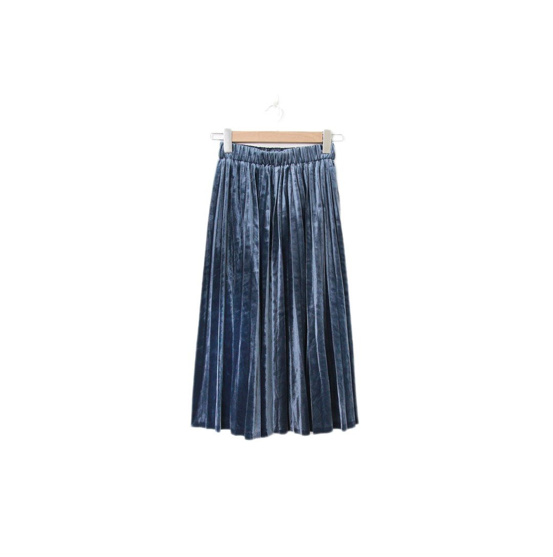 Back to Green-复古天鹅绒半身裙 白折 蓝 ts-02//vintage skirt - 裙子 - 棉 