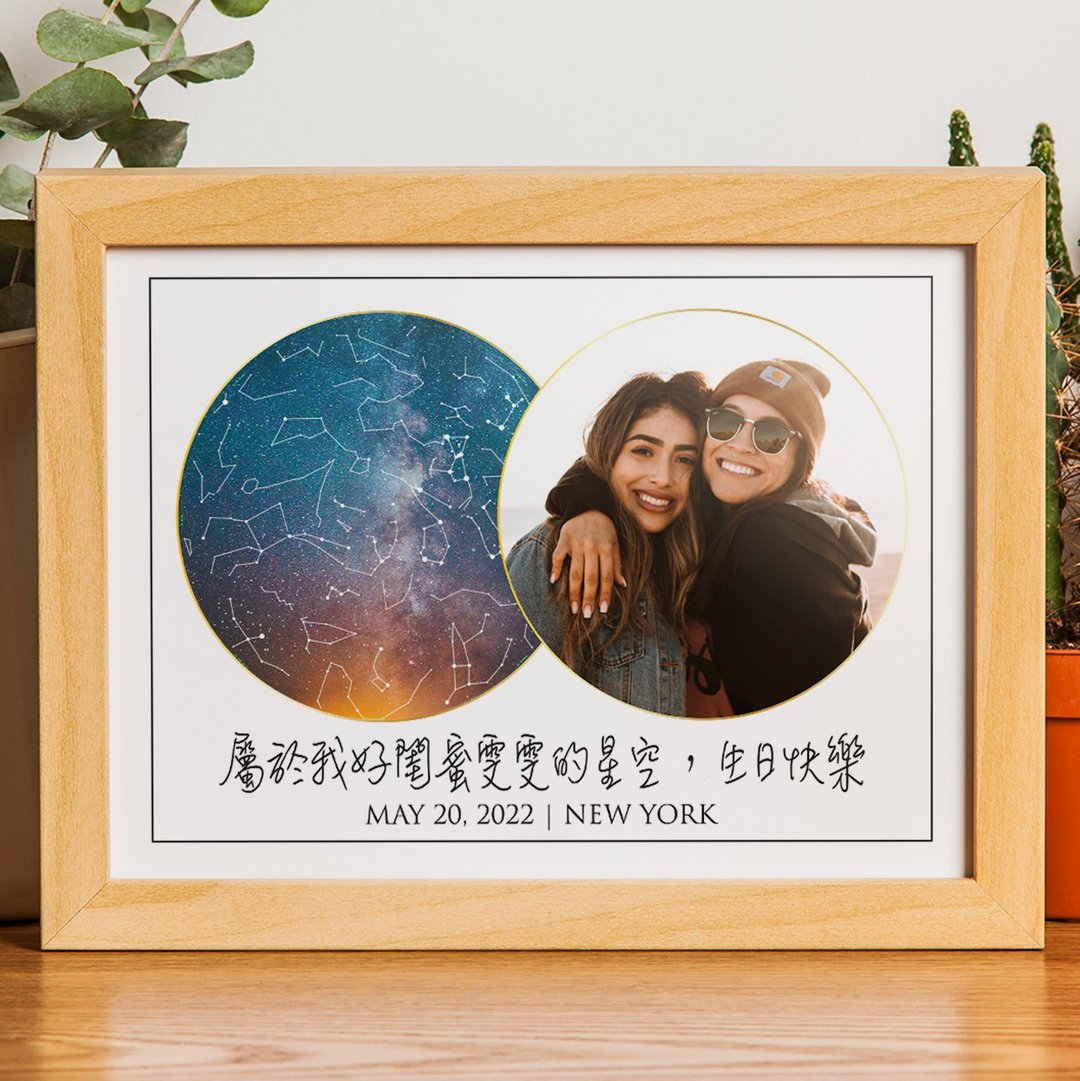 定制化专属于好朋友好姐妹闺蜜生日当天的真实星空夜晚A3木框挂画 - 画框/相框 - 木头 白色