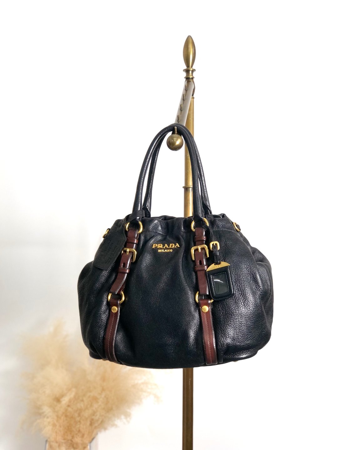 【日本直送 名牌中古包】PRADA 普拉达 托特包 黑色 Logo 皮革 vintage 古着 复古 dcjbha - 手提包/手提袋 - 真皮 黑色