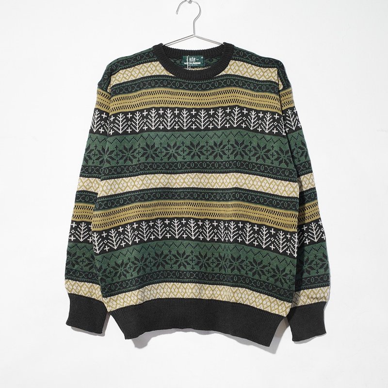 复古毛衣 古着毛衣 古着 毛衣 日本制 冬季雪花图腾 R00371 - 男装针织衫/毛衣 - 羊毛 绿色