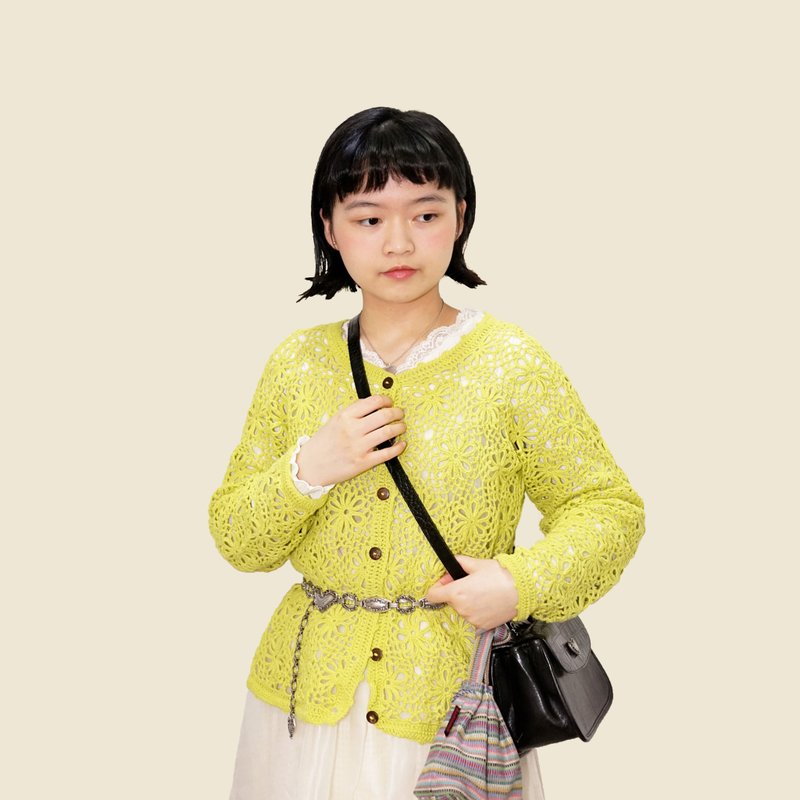 奶奶的外套 / 牛油果绿色手钩外套 - 女装针织衫/毛衣 - 棉．麻 绿色