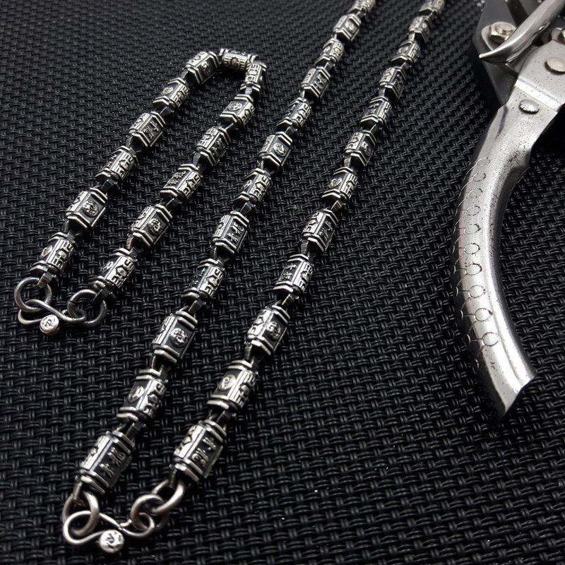 R4+R5款-刻字套链组2件式-925纯银链-硫化染黑风格-手工DIY-御匠 - 项链 - 贵金属 银色