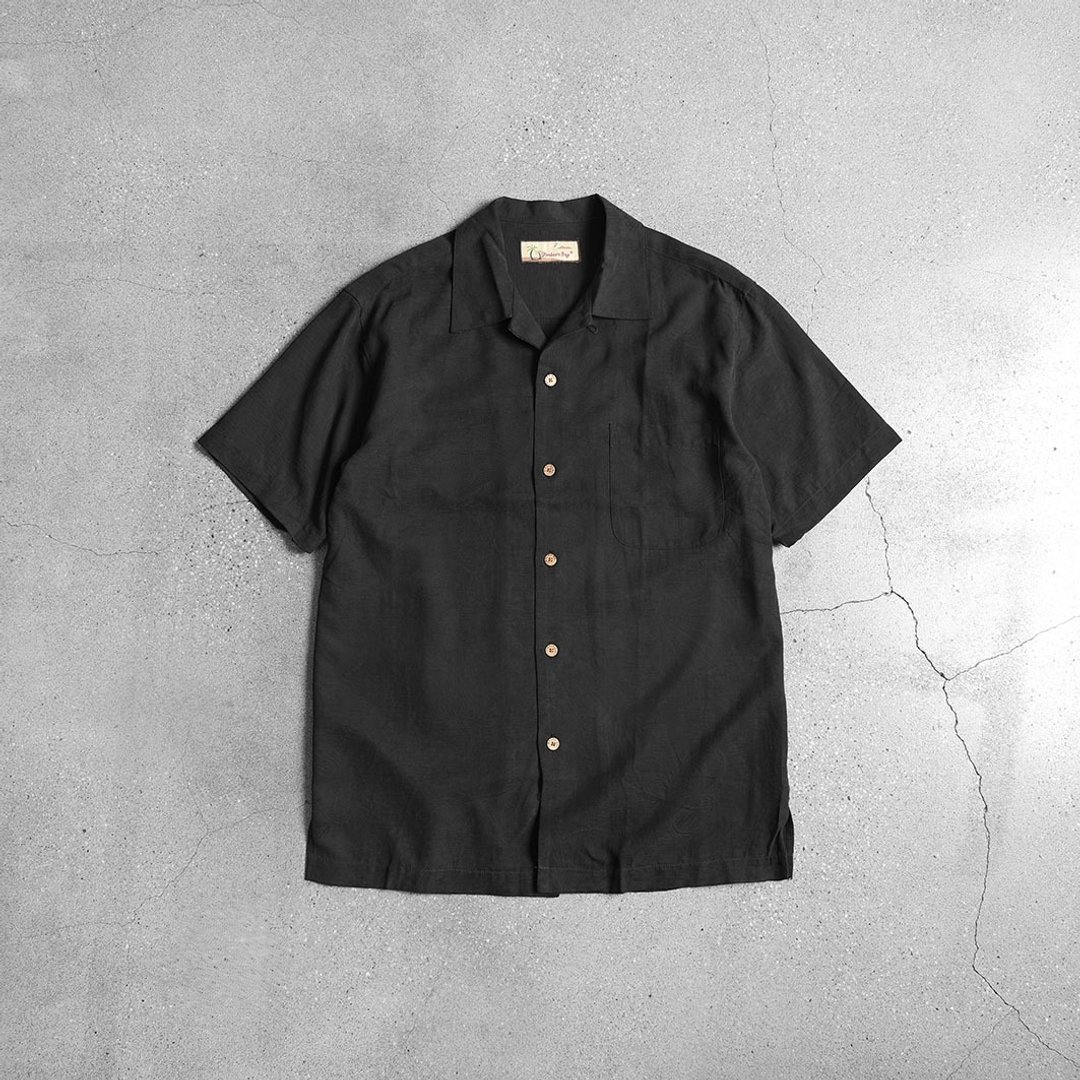 素色 Aloha Shirts 夏威夷衫 /Vintage古着 - 男装衬衫 - 丝．绢 黑色