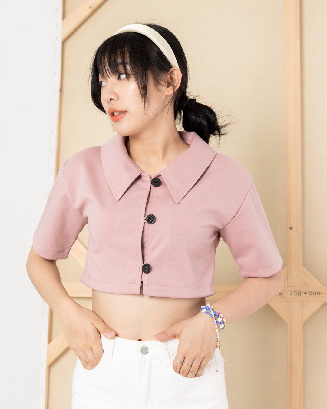 PINK CROPPED SHIRT - 女装上衣 - 聚酯纤维 粉红色