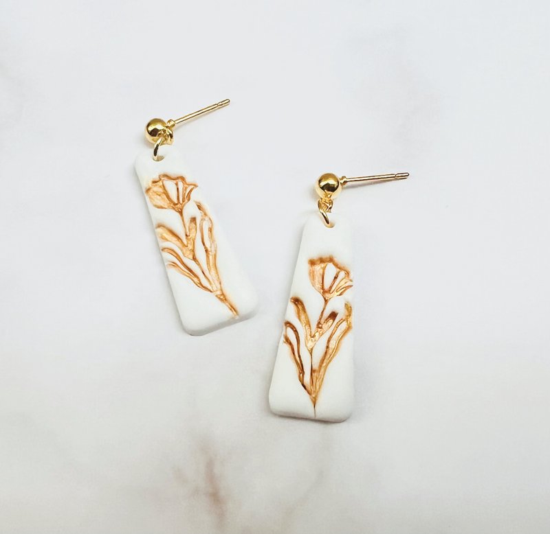 木兰 Magnolia - 耳环/耳夹 - 陶 金色