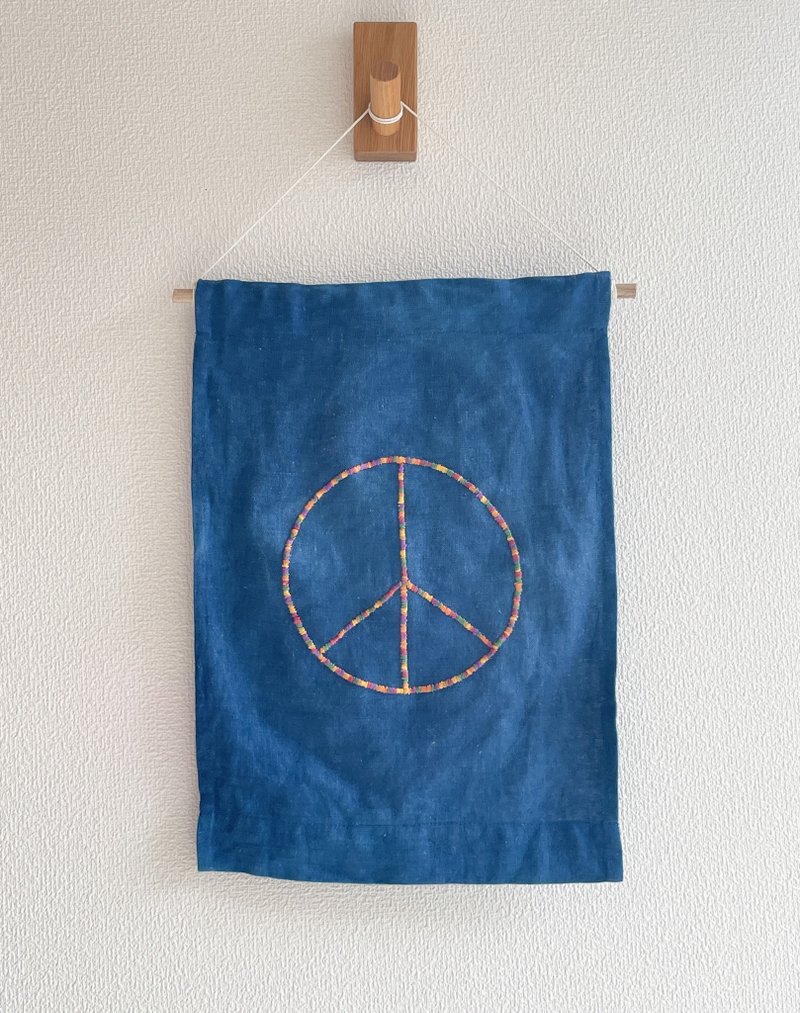 日本制 PEACE 蓝染亚麻迷你挂饰 扎染 刺绣 和平 Small Tapestry - 墙贴/壁贴 - 棉．麻 蓝色