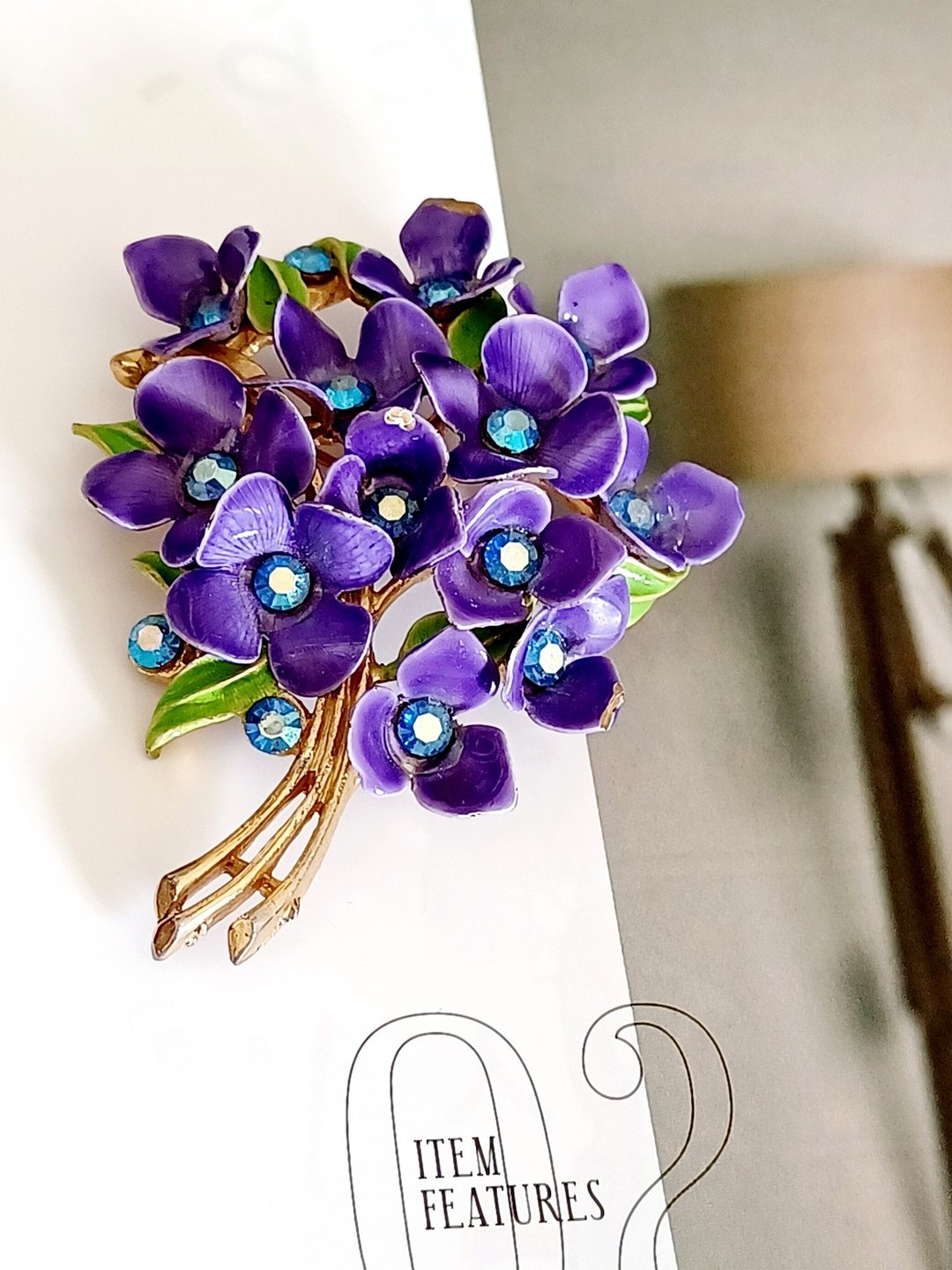vintage jewelry 奥地利紫色珐琅紫罗兰花束  别针  胸针 - 胸针 - 其他金属 