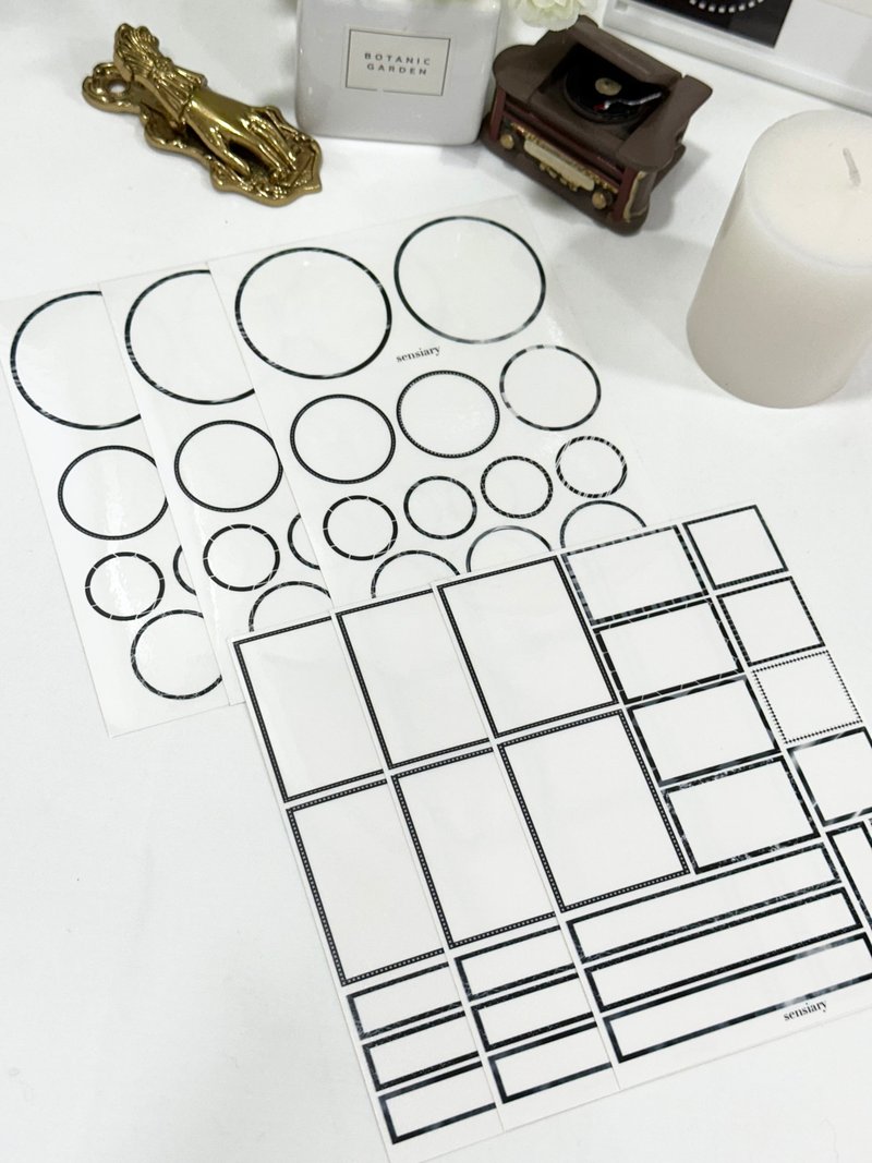 sensiary 黑色圆形方形设计标签贴纸 - 卡片/明信片 - 纸 