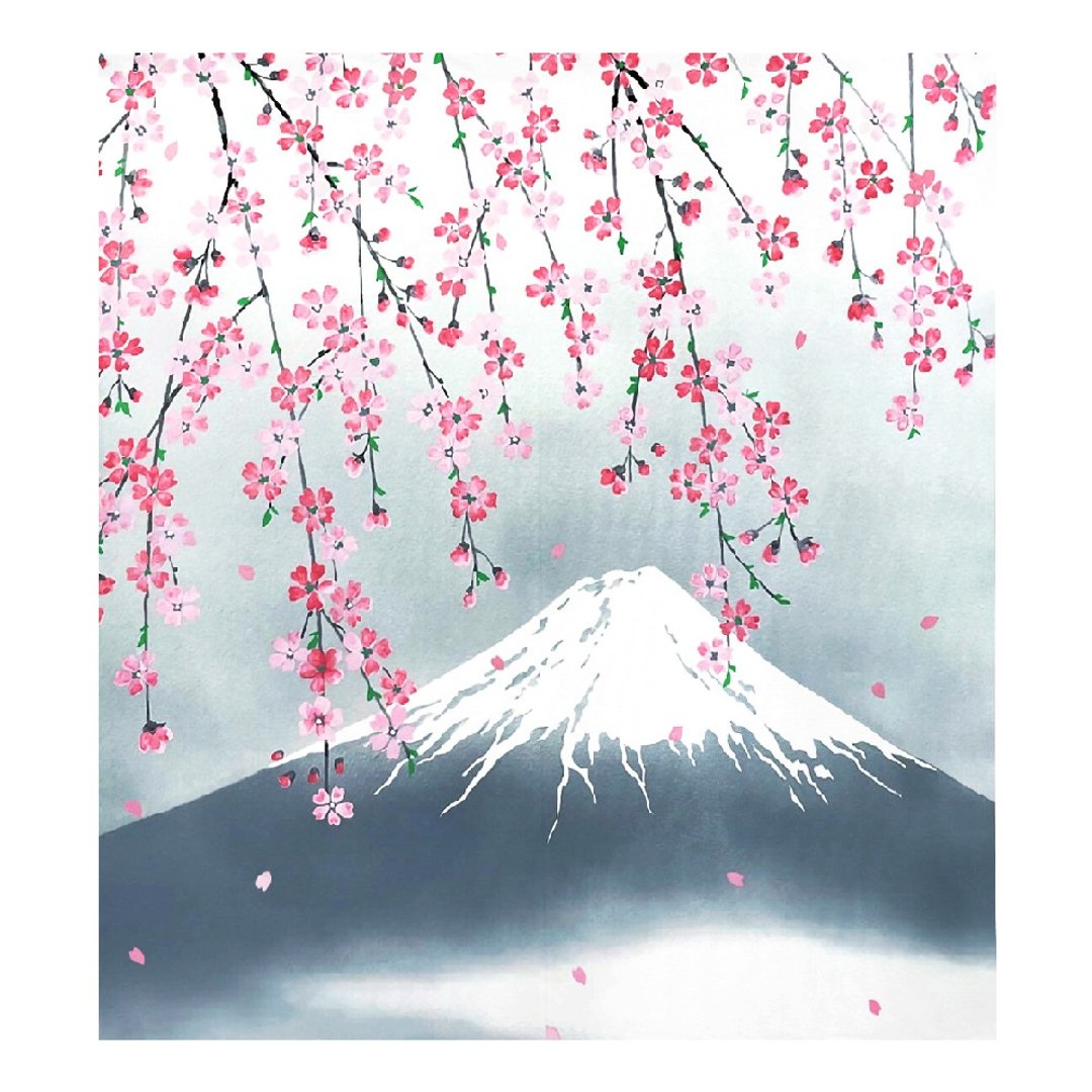 日本制コスモ中门帘富士山春天樱花 - 门帘/门牌 - 其他人造纤维 