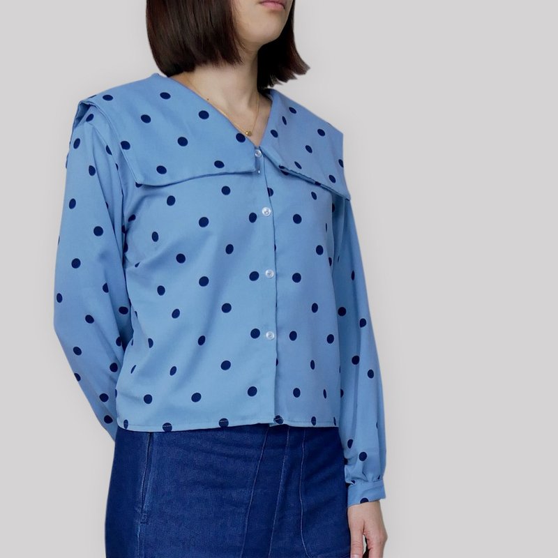 苍蓝色点点雪纺翻领衬衫 - 女装衬衫 - 其他人造纤维 蓝色