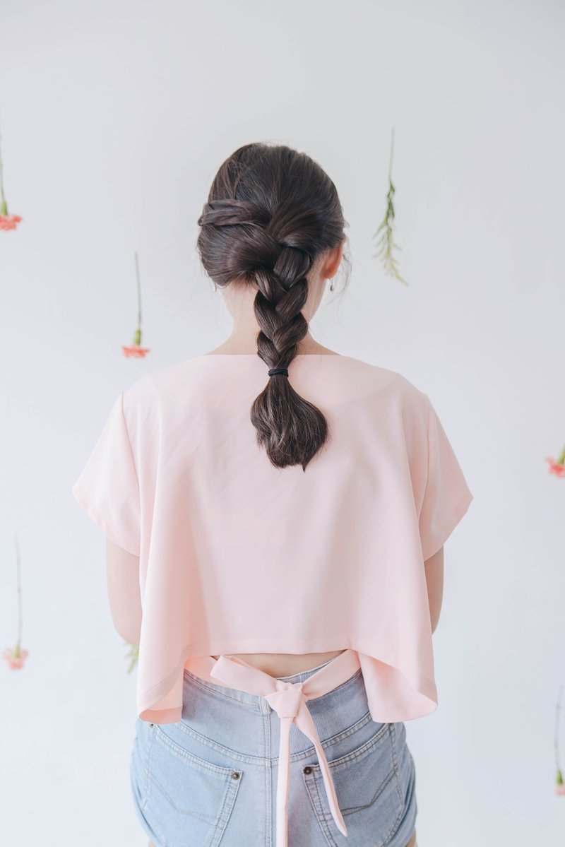 Pink High Low Top with Back Ribbon - 女装上衣 - 其他材质 粉红色