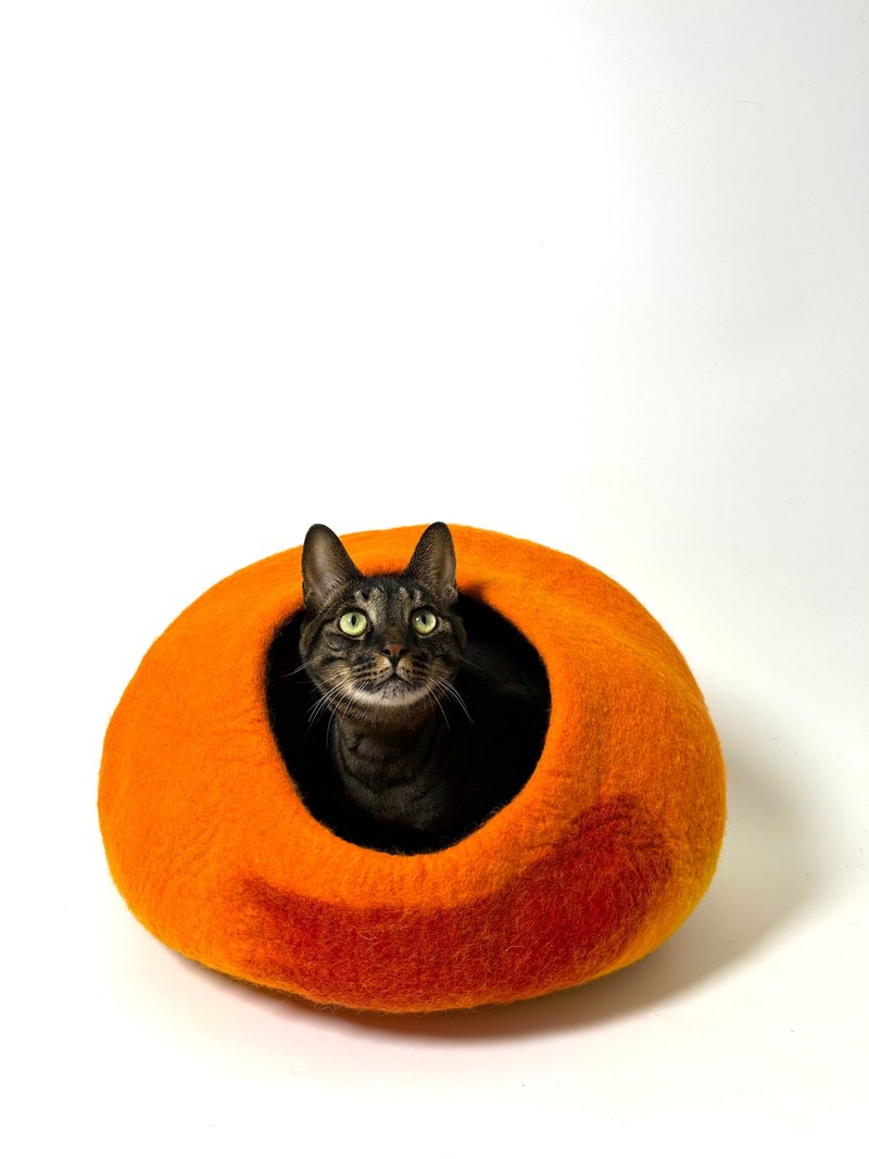 羊毛毡洞穴封闭式猫窝猫用品 - LeFunnyCat幸福的暖阳 - 床垫/笼子 - 羊毛 橘色