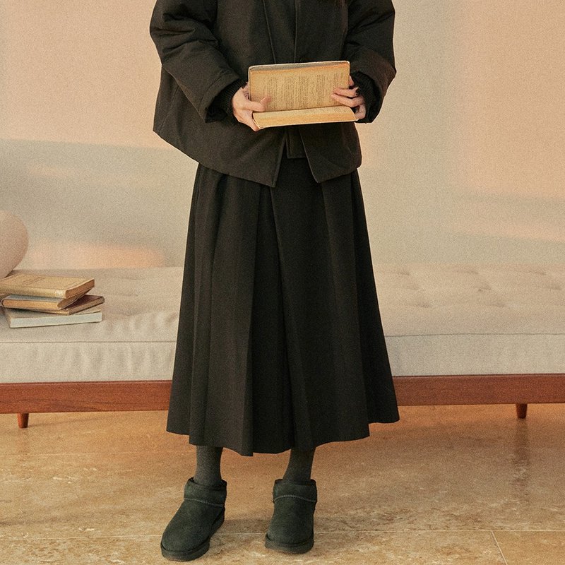 黑色压褶裙裤|裤子|裙子|冬款|Sora-1414 - 女装长裤 - 其他人造纤维 黑色