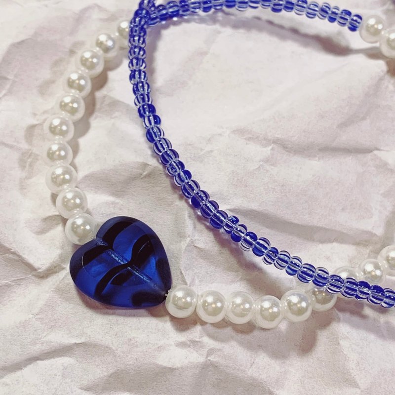 蓝纹─手工串珠项链 - 项链 - 半宝石 蓝色