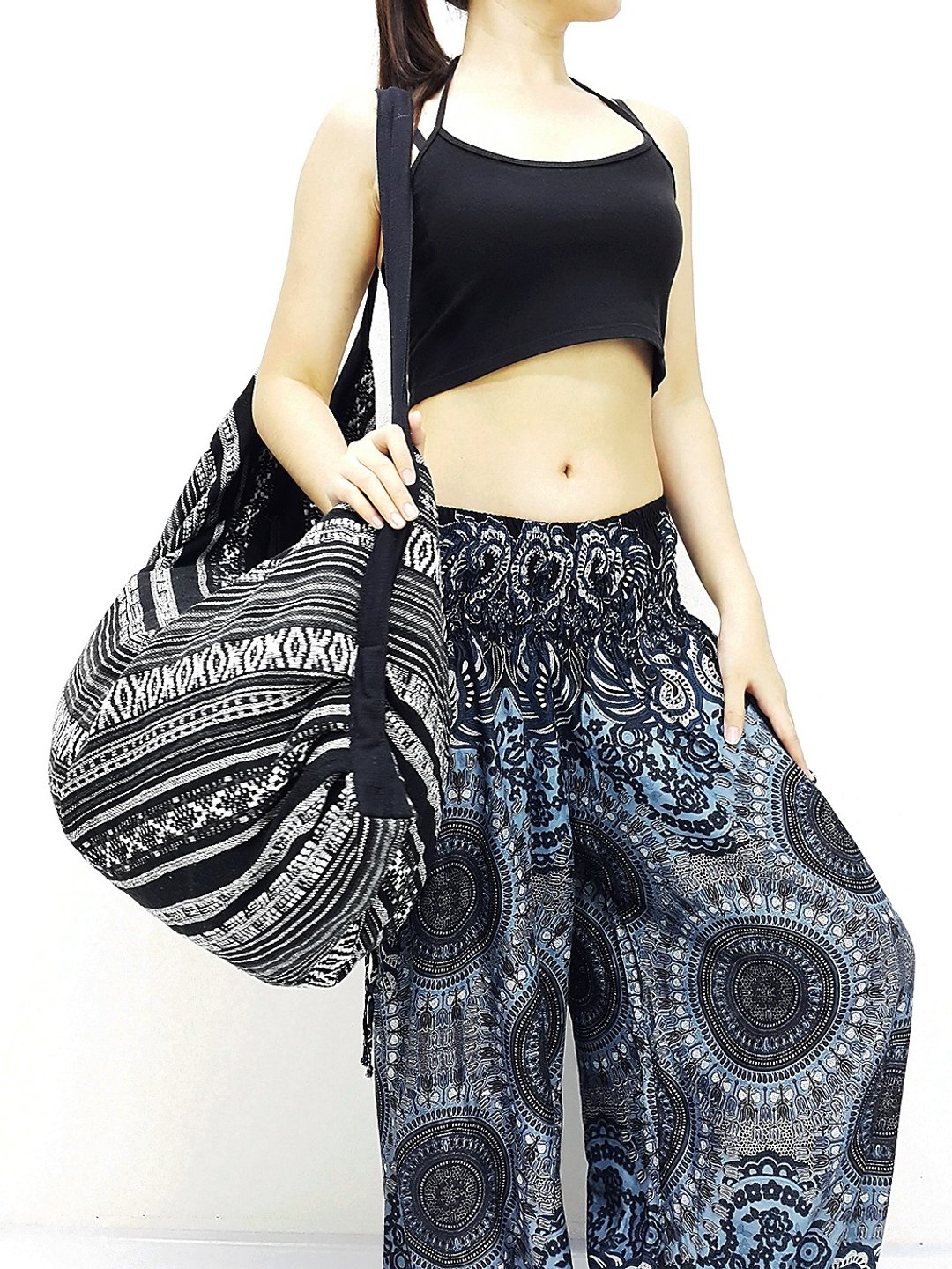 Cotton Bag Backpack Hobo bag boat shape bag Shoulder bag Crossbody Bag - 其他 - 棉 黑色