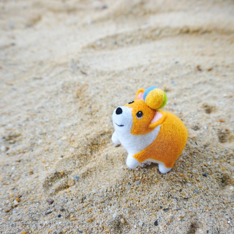 羊毛毡玩球柯基犬钥匙圈钥匙链 可客制 狗狗动物钥匙扣 吊饰 摆饰 - 钥匙链/钥匙包 - 羊毛 橘色