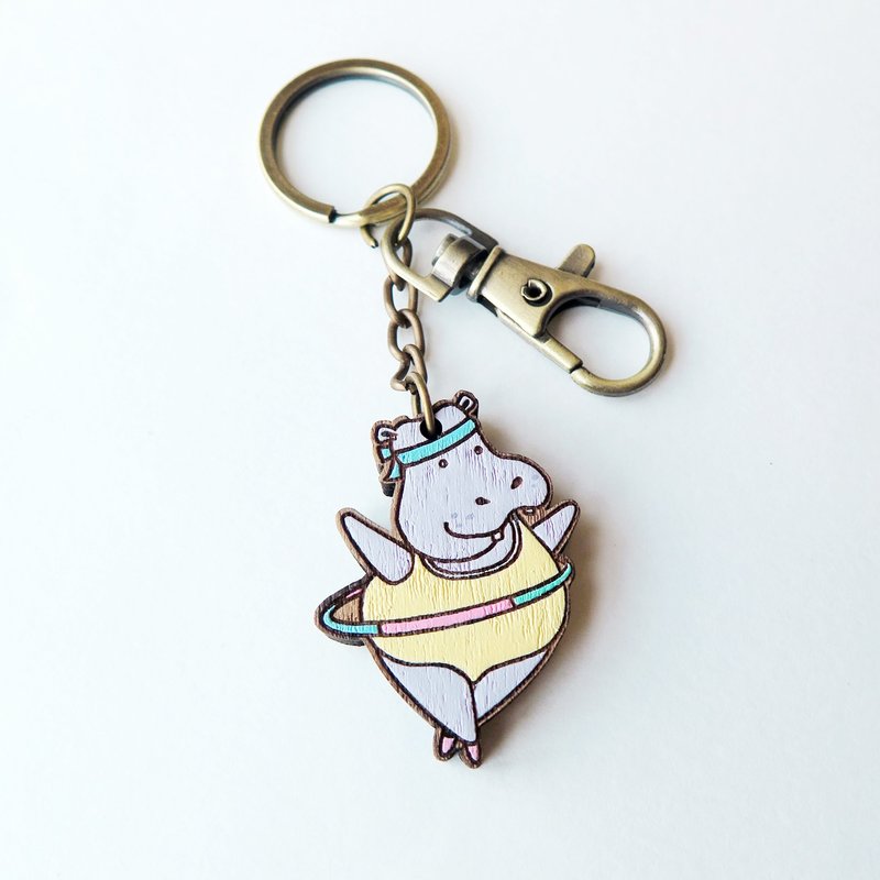 Wooden keyring hippopotamus - 钥匙链/钥匙包 - 木头 紫色