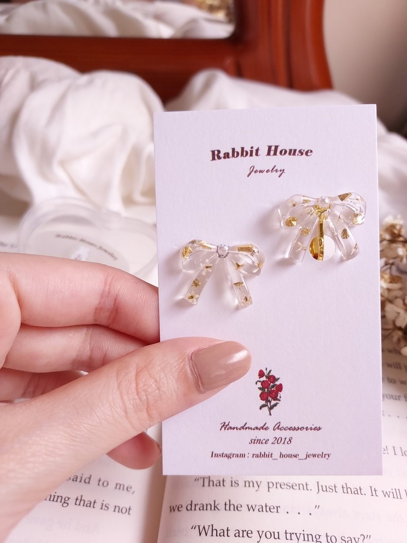 蕾丝蝴蝶结耳环 耳针 耳夹 - 耳环/耳夹 - 其他材质 