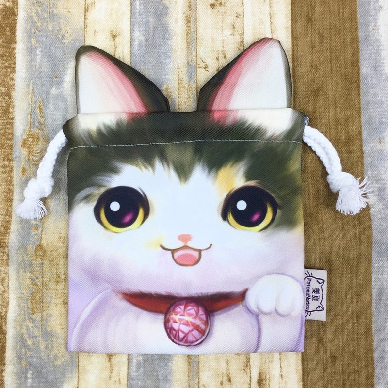 拉耳朵动物造型束口袋 - 三花猫 - 化妆包/杂物包 - 棉．麻 白色