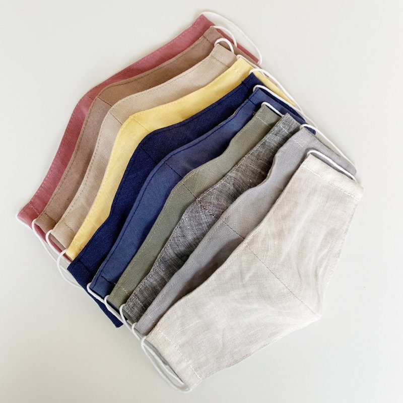 L2 Linen Mask Japanese cotton fabric inside, Double Gauze fabric, 2-layer woven sash - 口罩 - 亚麻 多色