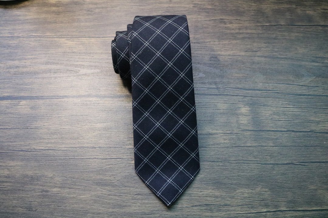藍色格紋羊毛料領帶/英倫範百搭紳士necktie - 领带/领带夹 - 羊毛 蓝色