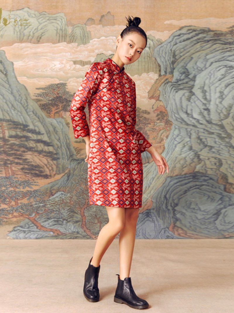 薰风/新中式复古 中国风连衣裙旗袍 - 洋装/连衣裙 - 聚酯纤维 红色