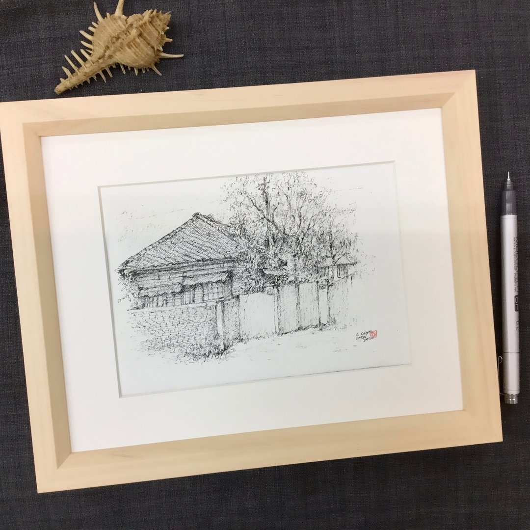 大溪日式宅院/手绘原作/含框 - 海报/装饰画/版画 - 纸 咖啡色