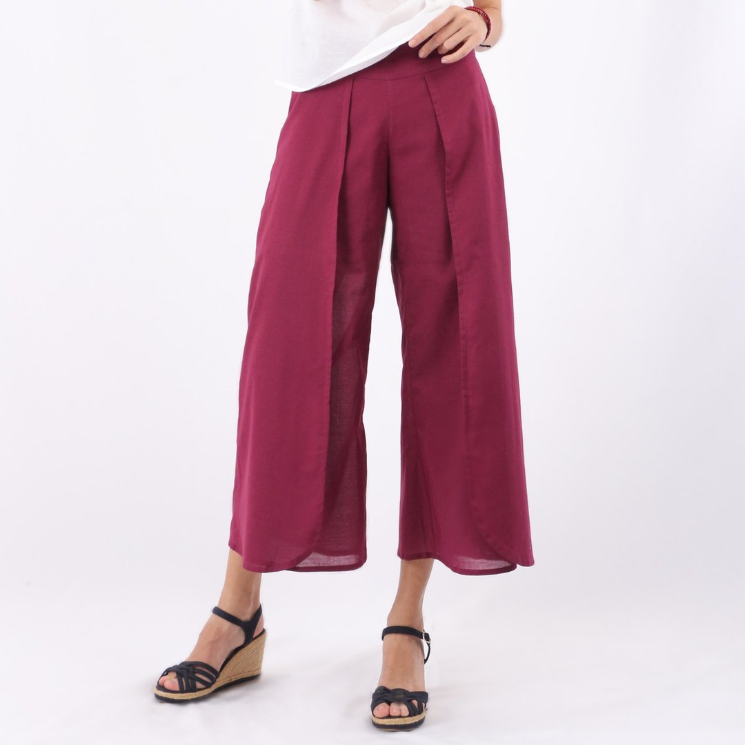 Cotton Pants, Sweet Petals, Red, Burgundy - 女装长裤 - 棉 红色