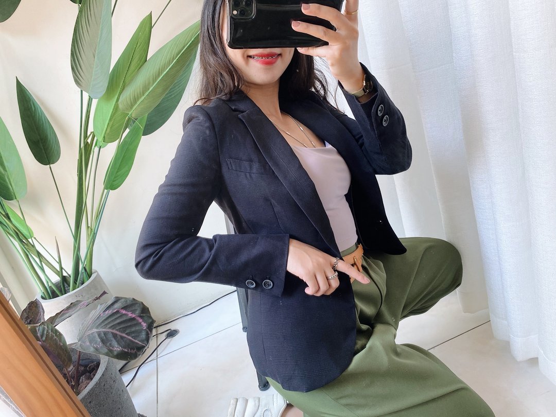 orihica rhyme 黑灰隐线精细格纹 古董薄质棉质西装外套 blazer - 女装西装外套/风衣 - 棉 黑色