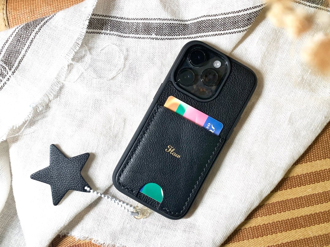 直身咭位 iPhone电话壳连星形吊饰 皮革DIY材料包 好好缝 手机壳 - 皮件 - 真皮 