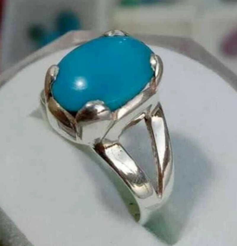 Mens Feroza Rings Natural Turquoise Nishapuri Feroza Rings Handmade Blue Unisex - 戒指 - 宝石 蓝色