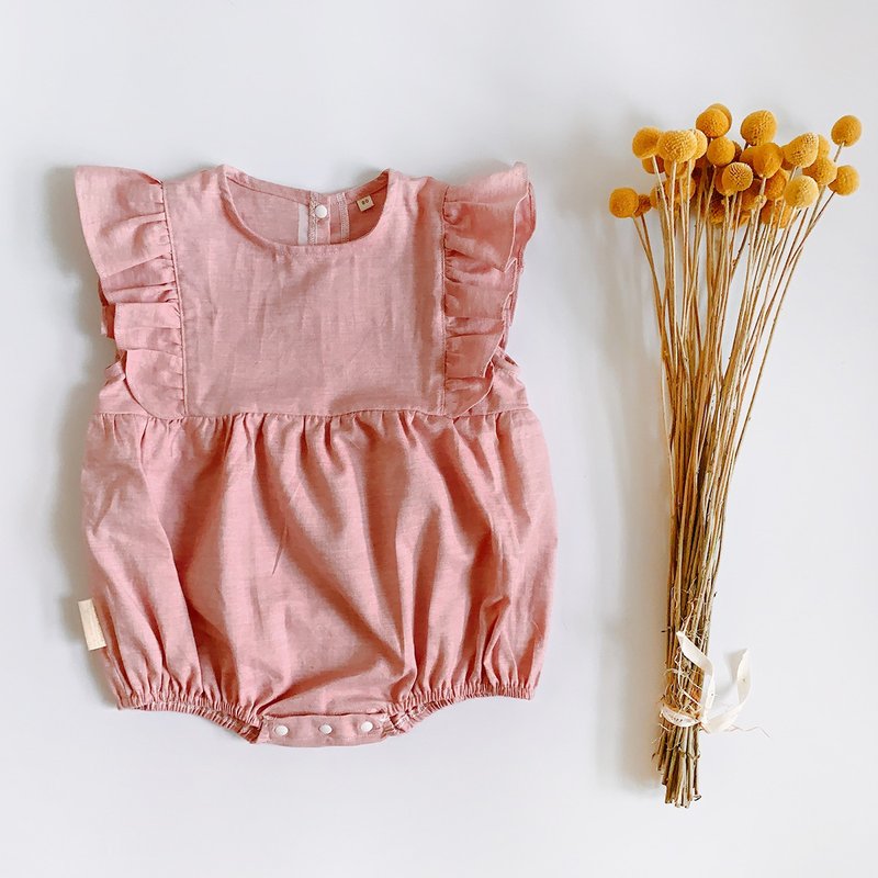 干燥玫瑰粉 有机棉手作包屁衣 - 包屁衣/连体衣 - 棉．麻 粉红色