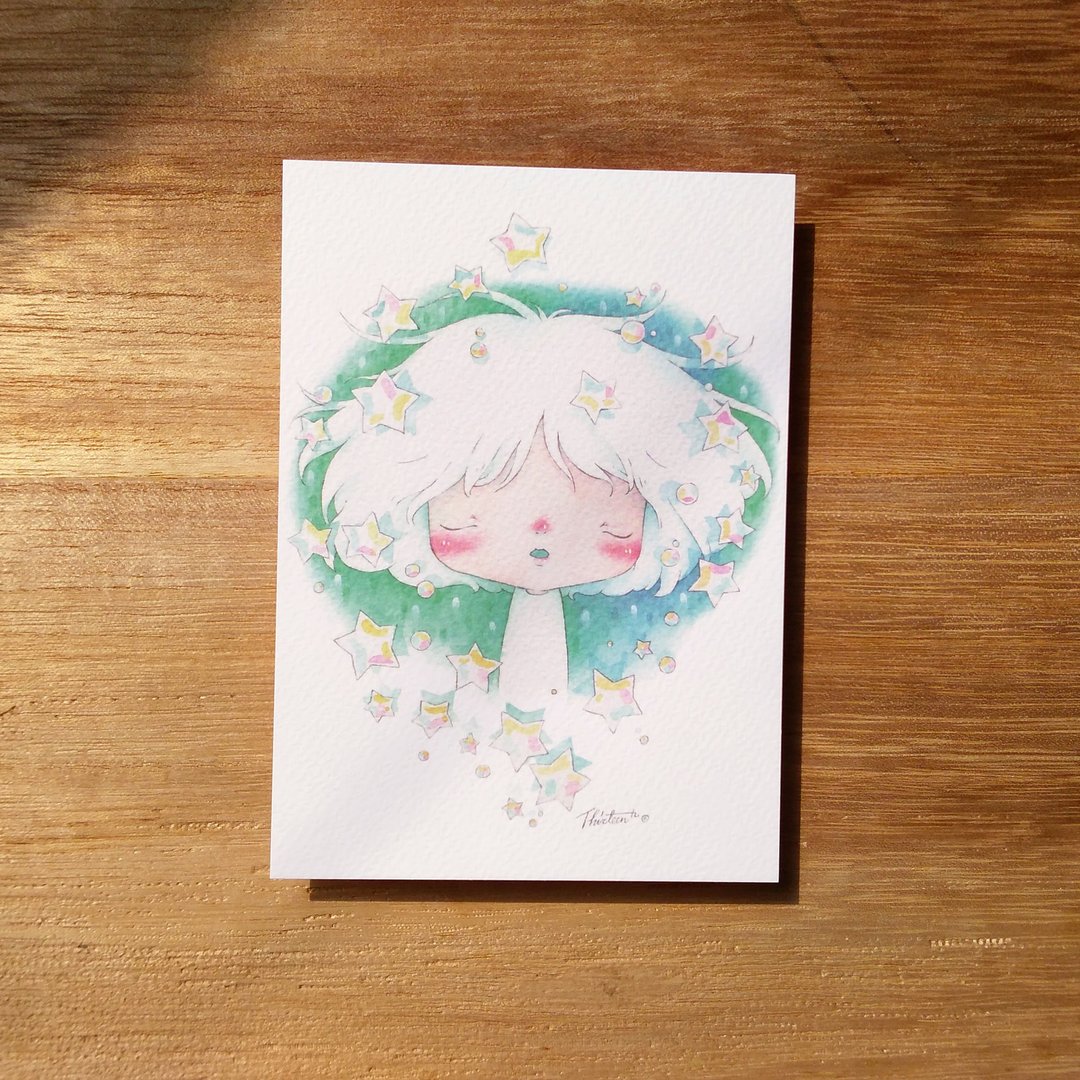 烦恼的重量 - 星空 水彩插画明信片 - 卡片/明信片 - 纸 绿色