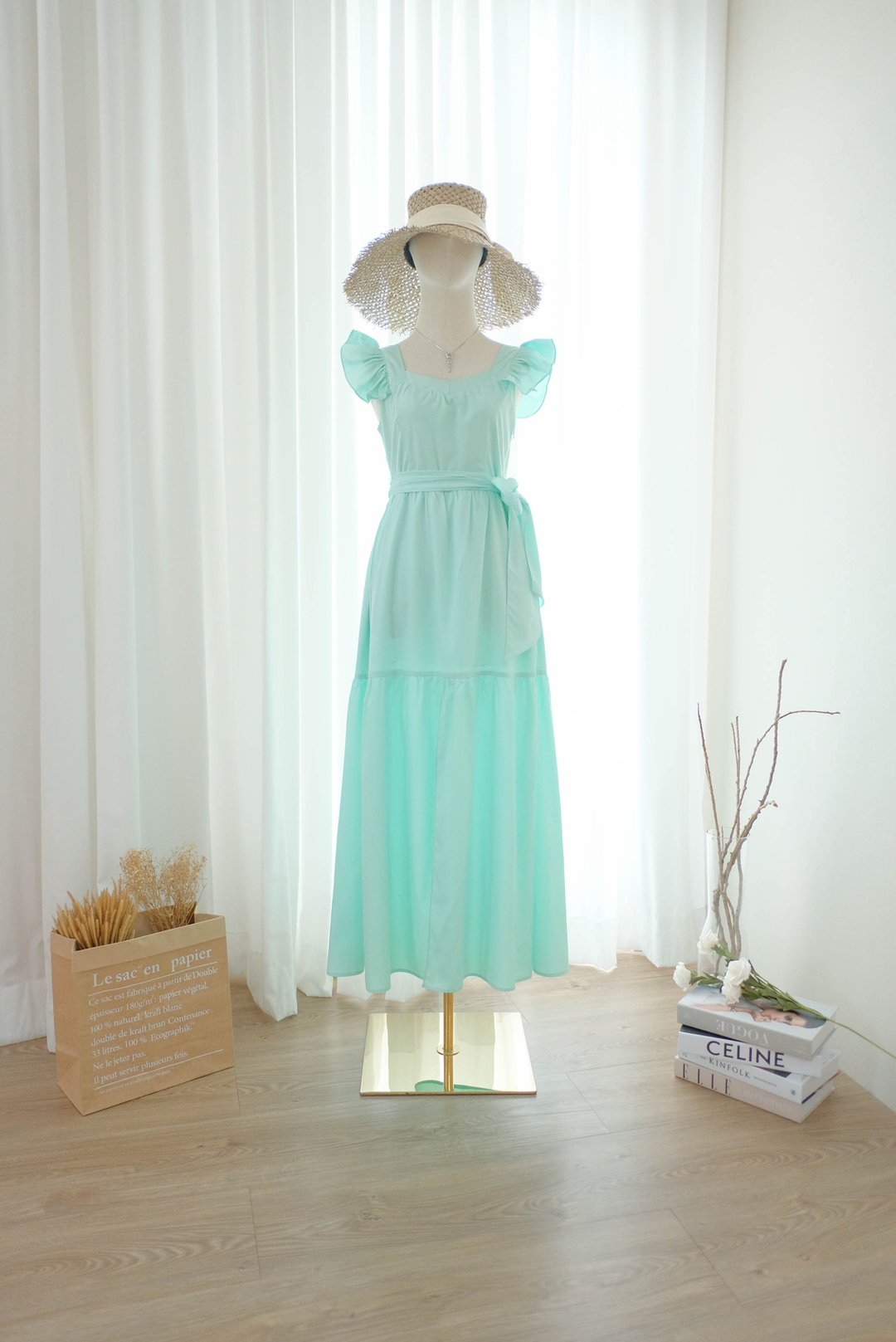 Mint green vintage summer dress Party bridesmaid maxi dress - 洋装/连衣裙 - 聚酯纤维 绿色