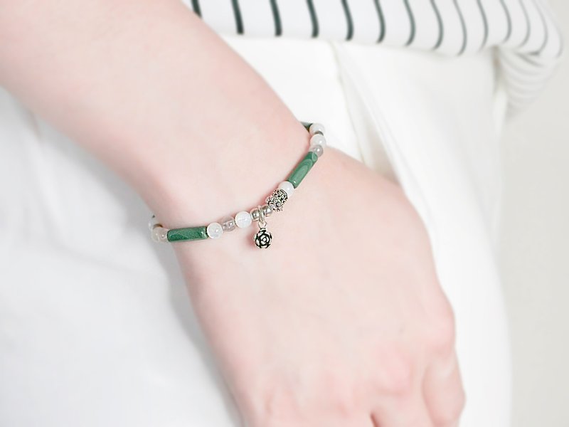 典雅风格银手链 │白绿色系 玥unicorn 天然石 藏银 孔雀石 - 手链/手环 - 宝石 绿色