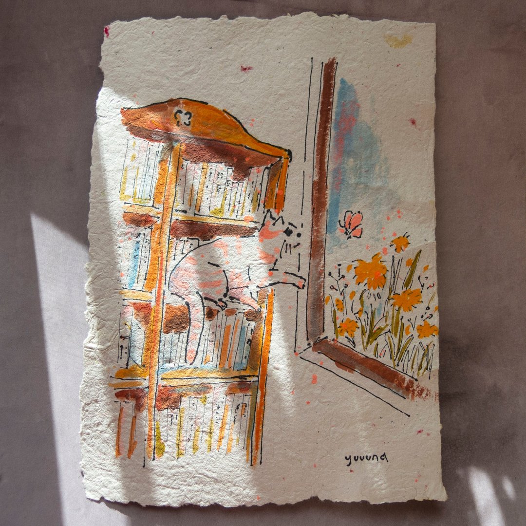 【水彩手工纸原画】窗里探花 - 海报/装饰画/版画 - 纸 白色