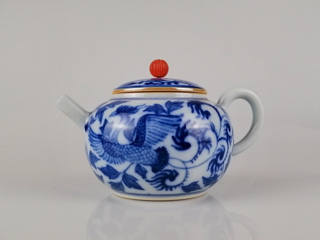 柴烧 手工 手绘 景德镇 等于堂 青花 凤凰枝纹茶壶 - 茶具/茶杯 - 瓷 蓝色