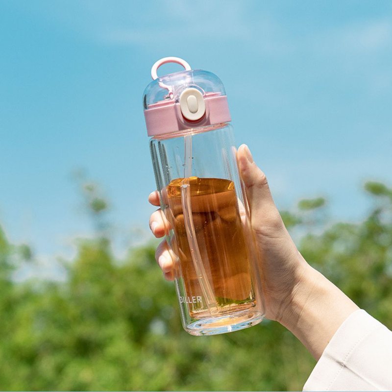 【Diller】388MLH535 仲夏流华双层玻璃杯 300mL 粉红 - 水瓶/水壶 - 其他材质 多色